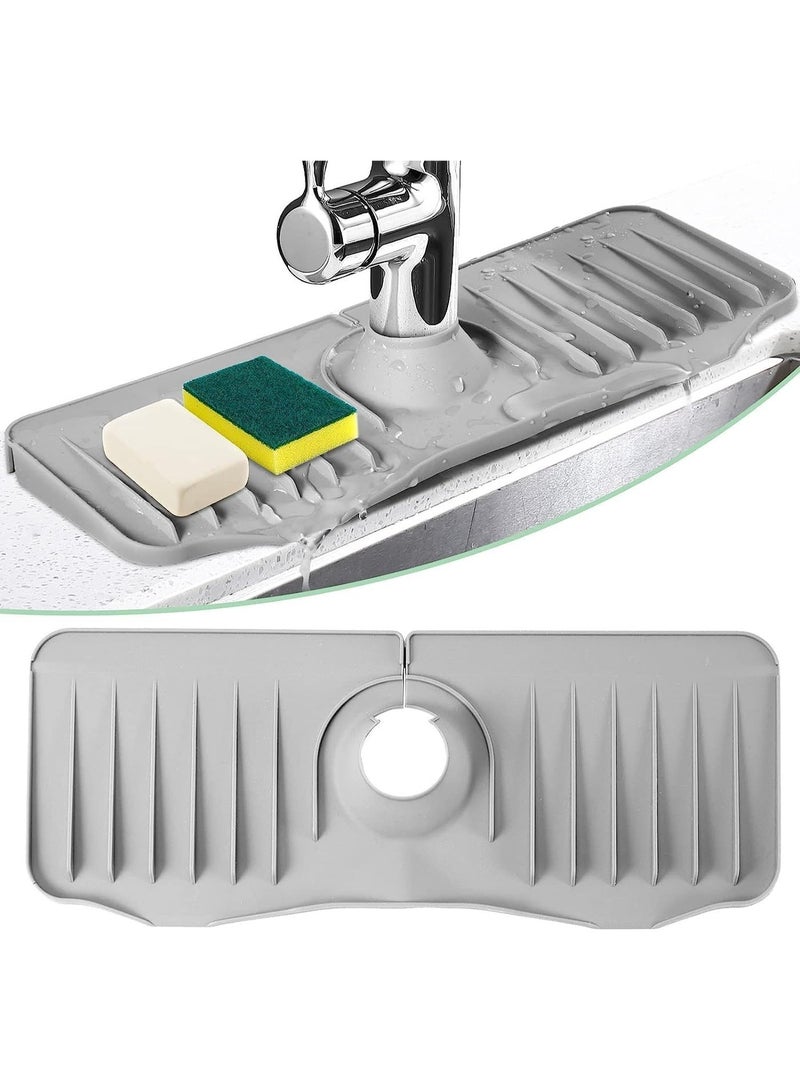 ChicAbode Kitchen Sink Splash Guard Silicone, Sink Faucet Mat Easy To Clean, 14.6 inch Behind Sink Faucet Handle Drip Catcher Tray for Kitchen Counter and Bathroom, Kitchen Sink Accessories (gray) - Image 1